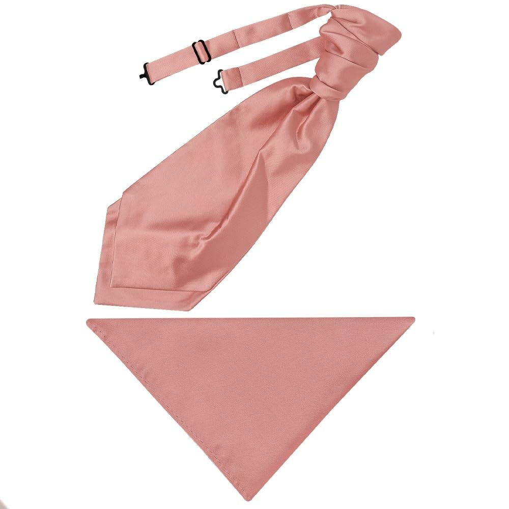 TIES R US Plain Rose Gold Satin Men's Cravat Tie and Pocket Square Set