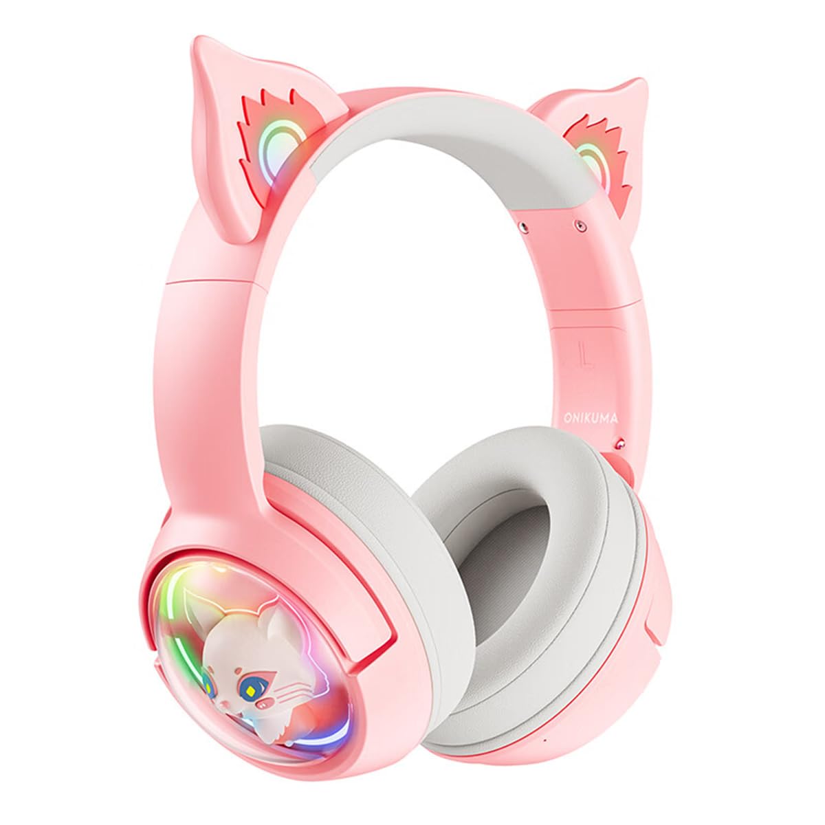 Casque Bluetooth sans Fil Gaming avec Oreille de Chat Rose | Ecouteur Gaming headset De Jeu USB Câblé, avec Microphone Lumière LED, Son Surround 7.1, Stéréo HD, Pour PC TV Téléphone