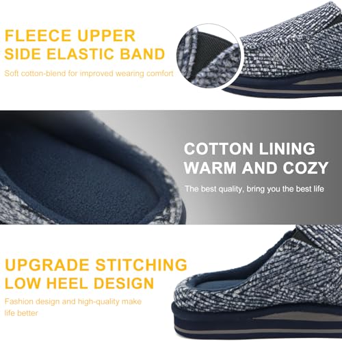 Image of ONCAI Mens Clog Slippers with Arch Support Stripe Faux Fur Cotton-Blend High-Density Memory Foam Warm House Slippers Slip-on Indoor Outdoor Rubber Sole Size 7-16