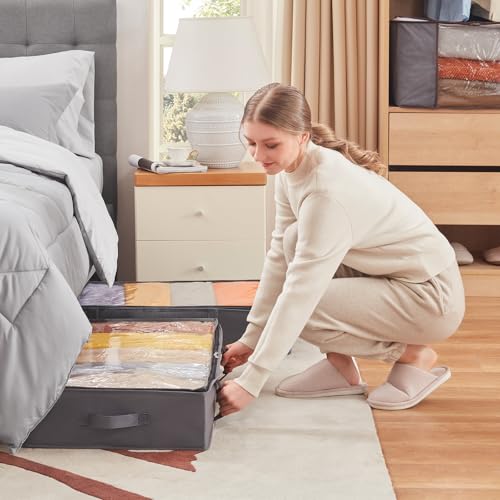 Lifewit 2 Stück Unterbett Aufbewahrungsbox, Unterbettkommode, Faltbare Kleideraufbewahrungstasche mit Deckel für Bettdecken, Kleidung, Unterbett-Kleiderschrank, Grau