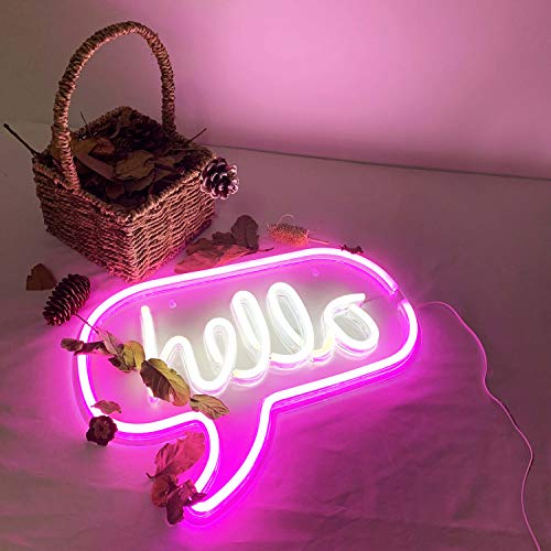 Large Hello Neon Sign, Led Hello Neon Light USB Powered Night Light as Wall Decor for Kids Room, Living Room, Office Room, Bar, Restaurant, Christmas, Festival, Party (Hello)