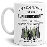 Tassendruck Berufe-Tasse Leg Dich Niemals mit Einer Reinigungskraft an - Geschenk-Idee/Büro/Job/Arbeit/Witzig/Lustig/Weiss
