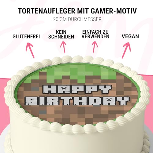 J&M DECO Tortenaufleger Gamer – essbare Kuchendeko Ø 20 cm – Tortenbild mit Gaming-Motiv für Jungengeburtstag – Zuckerpapier Tortendekoration – gebrauchsfertig