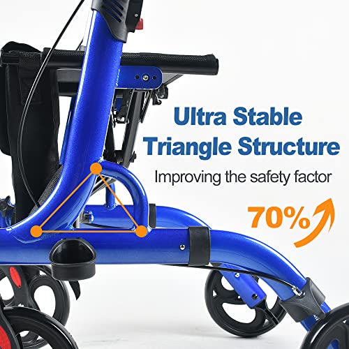 DeerPlanet Rollator Walkers for Seniors and Adults, 8" Wheels Medical Rolling Walker with Seats, Adjustable Handle & Basket, Aluminum Mobility Aids