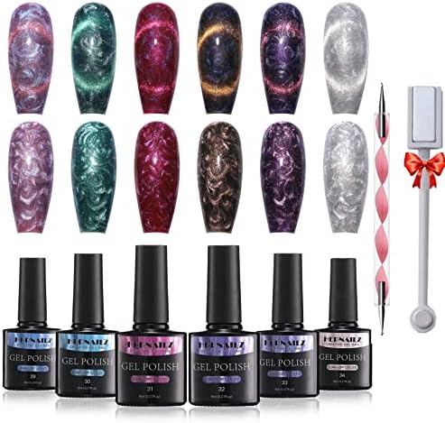 HEPNAILZ Shell Thread Gel Nail Polish 6 Colors Cat Eye Pearl Gel Nail Polish Nail Art Kit Nail Art Polish for Professional Home DIY Nail Salon Pastel with Magnet & Dotting Pen