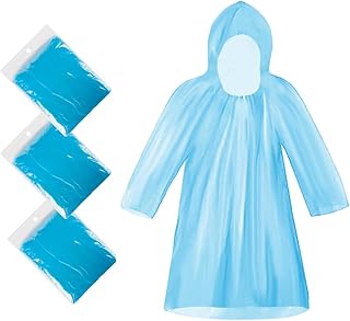 TIECHI Disposable Rain Ponchos - 3 Pack Rain Poncho Waterproof Emergency Raincoats Rain Poncho Adult Rain Coats With Hood and Sleeves Ideal for Festivals, Camping, Fishing, Theme Parks （Blue）