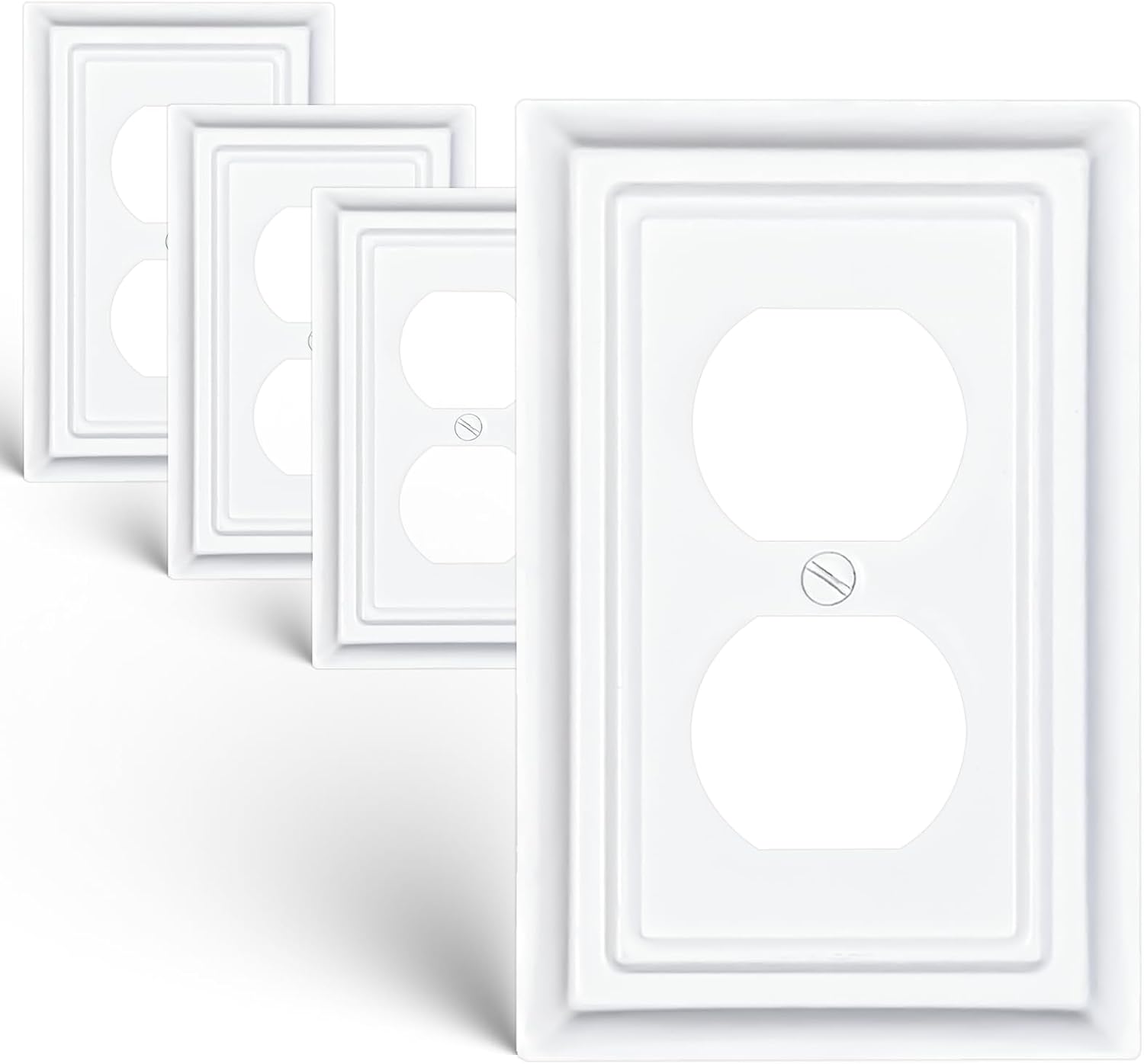 Decorative Metal Outlet Cover and Light Switch Cover,Switch Plate and Wall Plate Cover, 3.15" x 4.88" Mid-Size Multiple Styles Thick and Durable (White, 1 Gang Duplex 4PK)