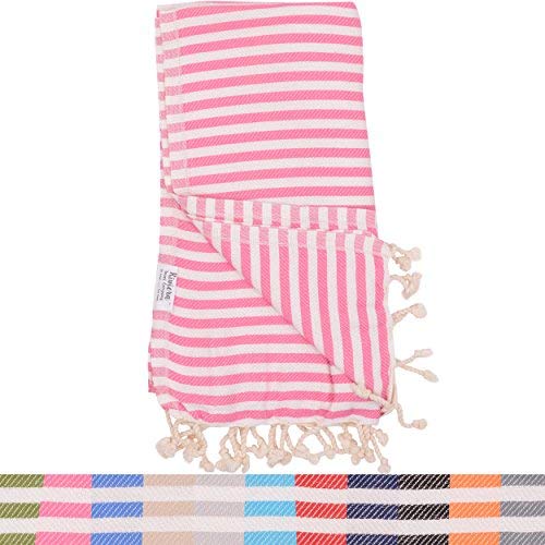 Hot Pink Striped Turkish Towel - Naturally Dyed 100% Cotton - 70x39 inches - Beach Towel Bath Pool Yoga Pilates Picnic Blanket Scarf Peshtemal Hammam Fouta