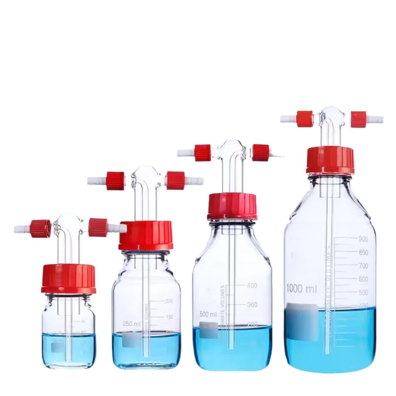 Schraubverschluss Gaswaschflasche Gerades Rohr GL45 Schraubverschluss Pufferflasche Zubehör Kopf Gaswaschflasche Gerät Laborgebrauch(1000ml)