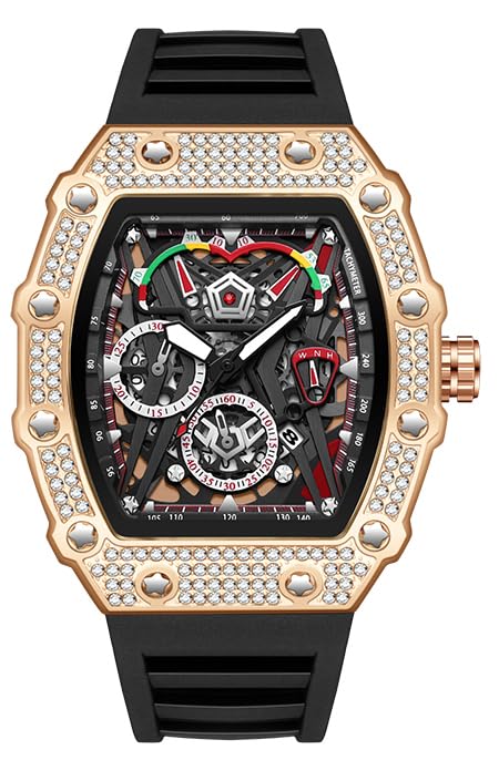 Mens Bling Punk Diamond Chronograph Watches Fashion Style Silicone Band Sports Wrist Watch