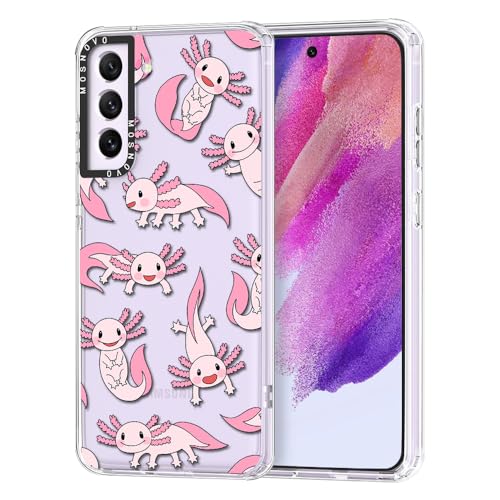 MOSNOVO Case for Samsung Galaxy S21 FE, [Buffertech 6.6ft Military-Grade Drop Protection] [Anti Peel Off Tech] Clear TPU Bumper Phone Case Cover Design - Pink Axolotl