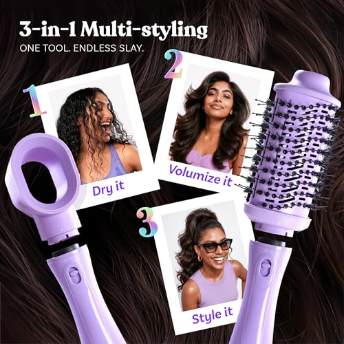 Image of Bombae Hairess Ionic 3-In-1 Hot Air Brush Dryer, Curl, Volumizer & Straightener|Hair Dryer For Woman|Blow Dryer For Women|Hot Hair Brush|Hair Blow Dry Brush|Hair Styling Tools|1200W Power, Ceramic-Coated, 360 Airflow For Frizz-Free Styling