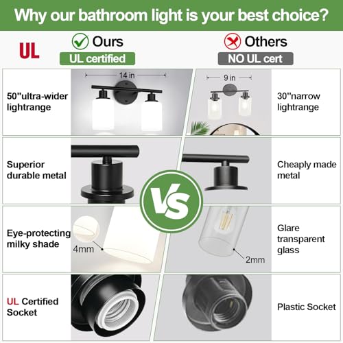 Image of Zarbitta 2-Light Bathroom Light Fixtures,Black Modern Vanity Lights with Milky White Frosted Glass Shades,Bathroom Wall Lamp for Mirror Kitchen Living Room Hallway Cabinet Porch