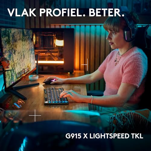 Logitech G G915 X LIGHTSPEED TKL Low-Profile Wireless Gaming Keyboard, Double-Shot PBT Keycaps, volledig programmeerbare toetsen, GL Brown Tactile, pc/Mac, US INT'L QWERTY - Zwart - Afbeelding 4