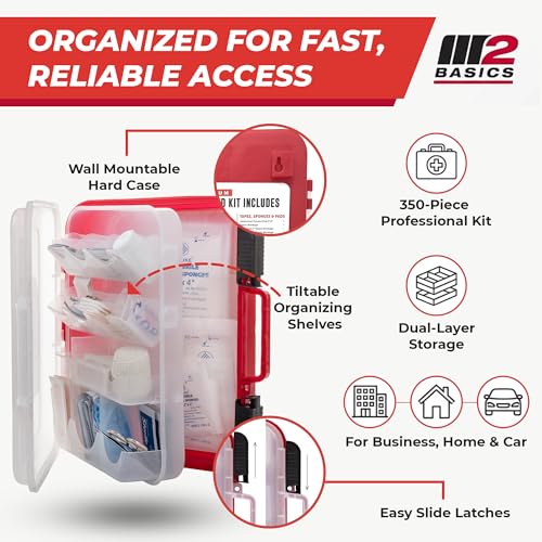 Image of M2 BASICS 350 Piece Professional Wall-Mount First Aid Kit, Home, Business (Pack of 2)