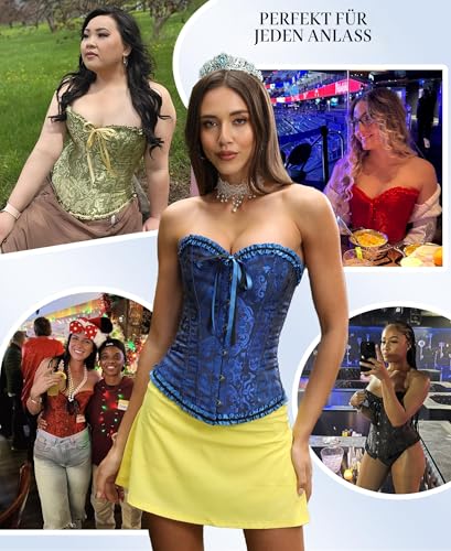 SZIVYSHI Damen Korsett Sexy Corsage Corset - Top für Kostüm, Outfit, Reizwäsche, Steampunk, Gothic, Piraten, Lack, Frauen, Extrem, Body & Sexspielzeug - Schwarz und Blau - Große S