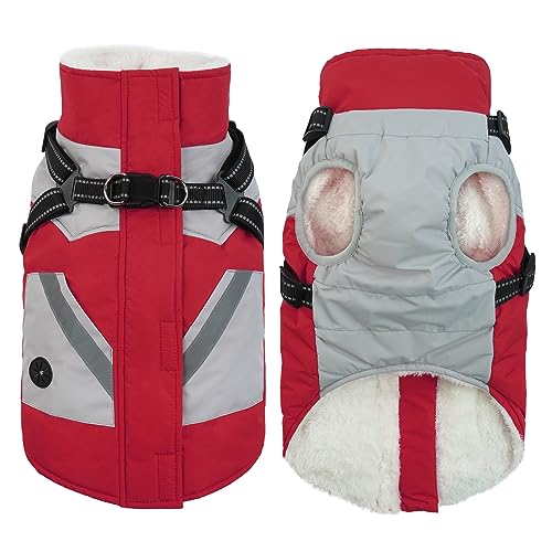 IECOii-Dog-Coats-for-Small-Dogs-Winter-Harness-Zip-Up-RedXSmall-Warm-Fleece-Lined-Small-Dog-Winter-Coat-with-D-RingWaterproof-Puppy-CoatsDog-Snow-Jackets-Snowsuit-Chihuahua-Papillon-Maltese