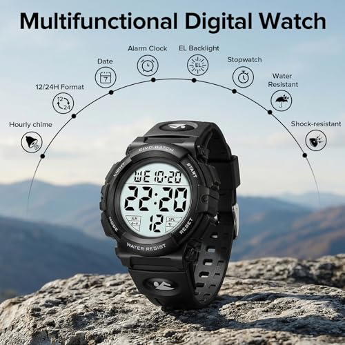 Miniatura 7 de Civo Relojes De Pulsera Digitales Deportivo: Militares Grandes Números Prueba 50m Impermeable Reloj - Negro Casual Para Hombres Goma Alarma Diaria Dígitos Y Timbre Cada Hora