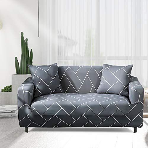 Hotniu Stretch Sofa Cover Printed Couch Covers Loveseat Slipcovers For 2 Cushion Couches Sofas Elastic Universal Furniture Protector With 1 Pillowcase (Medium, Stripes) #TOP1