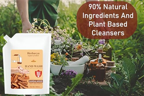 Image of Khadi Ayurvedic Sandalwood Hand Wash - Natural Antibacterial Cleanser with Pure Sandalwood Extracts | Calming, Skin-Friendly & pH Balanced - 700ml (Refill Pack)