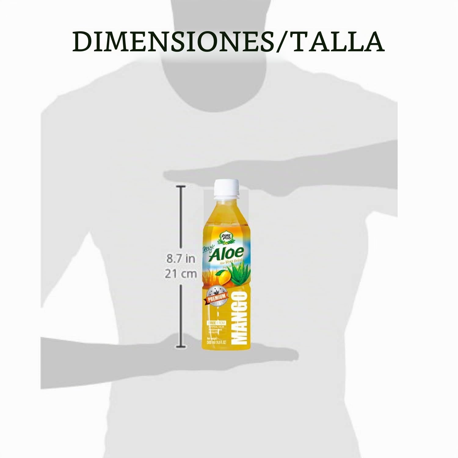 Pure Plus Bebida con pulpa de aloe en piezas sabor mango sin conservantes colorantes, 0% grasas, Premium 500 ml x 20 unidades
