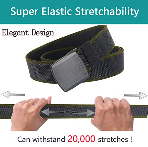 LionVII Elastic Belts Men - Stretch Canvas Belt Durable Plastic Buckle for Work Travel - Adjustable Trim to Fit 28-45" Waist3