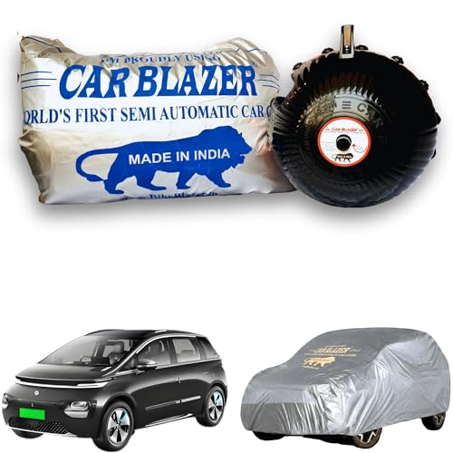 Image of CARBLAZER Portable & Semi-Automatic Full Body Car Covers: Heavy Duty Device| Anti-Theft| Dust & Scratch Proof | Water & Wind Resistant|Custom Fit| Dual-Side Cover, Compatible for MG Windsor EV