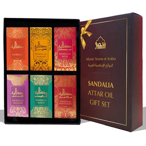Sandal Attar Oil Set By Dukhni | Arabian Sandalwood Perfume Oils | 6 Assorted Scents X 6Ml | Authentic,Alcohol Free, Vegan, Sandalia Collection Set Fo