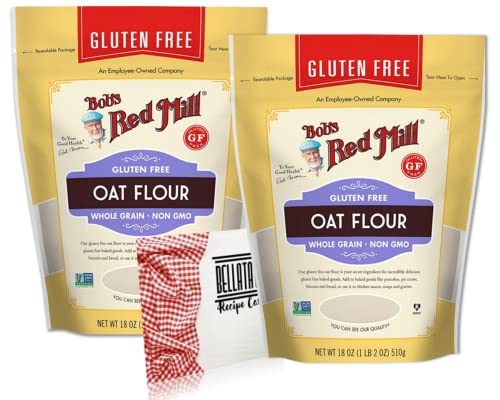 Gluten Free Oat Flour Bundle. Includes Two (2) Bags-18 Oz Each of Bobs Red Mill Gluten Free Oat Flour Plus a BELLATAVO Recipe Card! Non-GMO, Vegan & Kosher Pareve Whole Grain Oat Flour!