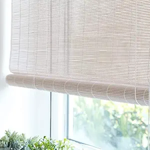 Natural Bamboo Roman Wooden Indoor Roll Up Window Blinds,White Bamboo Home Window Sun Shade Drape Curtain,Light Filtering Roller Shades,for Windows,Patio,Porch,Width 50-140cm (120x140cm/47x55in)
