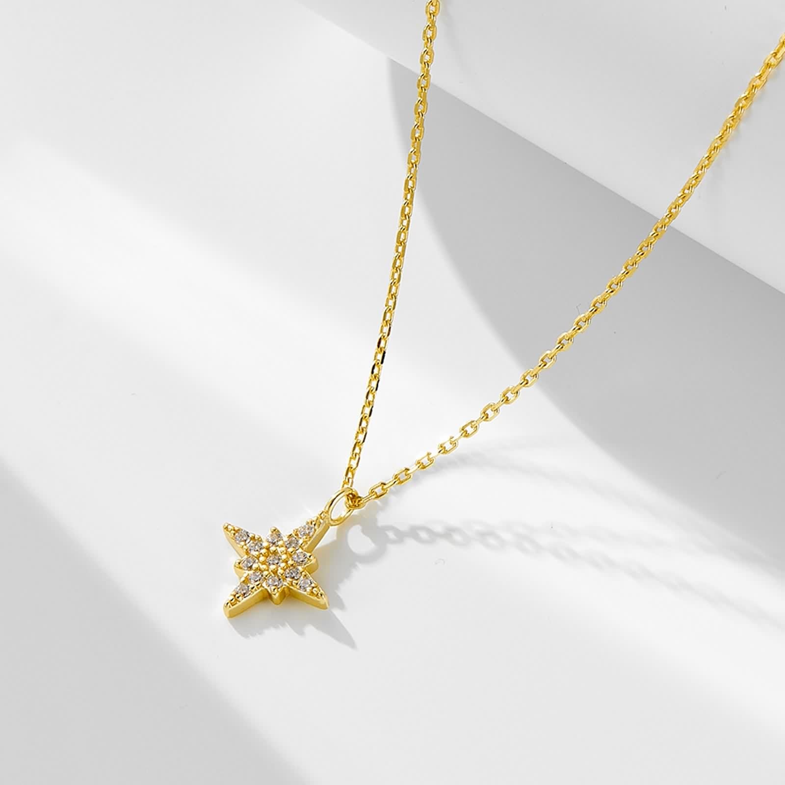 Wisiorek Gwiazda Kobieta, Długie Naszyjniki Bisuteria Biały Diament Stworzony Laboratoryjnie Łańcuch Żółte Złoto 9K/14K/18K 40+5cm