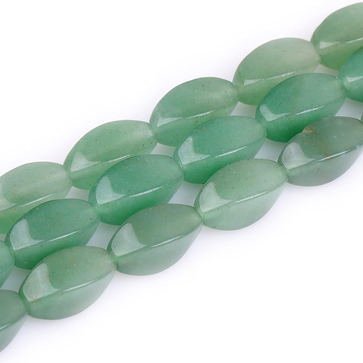 GEM-Inside Green Aventurine Jade Gemstone Loose Beads 8x16mm Twist Energy Stone Power Beads for Jewelry Making 15"