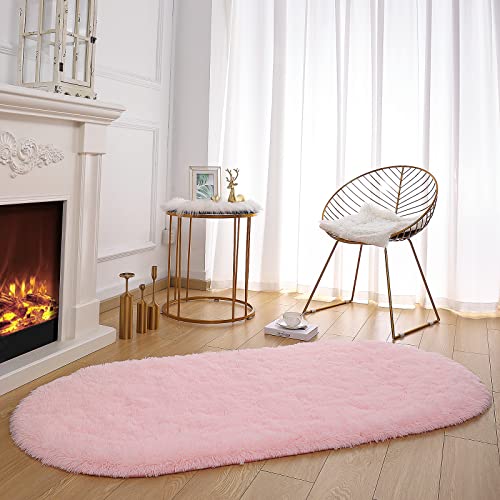 Goideal Oval Shaggy Bedroom Rug 2.6 X 5.2 Feet Fluffy Area Rugs For Girls Boys Kids Room Nursery Floor Carpet Home Decoration,Pink #TOP1