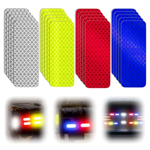 Image of PHIXBEAR 20 Pcs Super Reflection Reflective Stickers, Safety Reflective Tape for Car Bike Mailbox Helmet, White Yellow-Green Red Blue Reflective Tape Outdoor Waterproof 3.15 inch X 1.18 inch