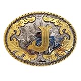 WMG Western Belt Buckles - A to Z Letter Cowboy Belt Buckle, Metal Rodeo Buckles for Men & Women - Fits 1.5” Snap-on Belts - Size 4