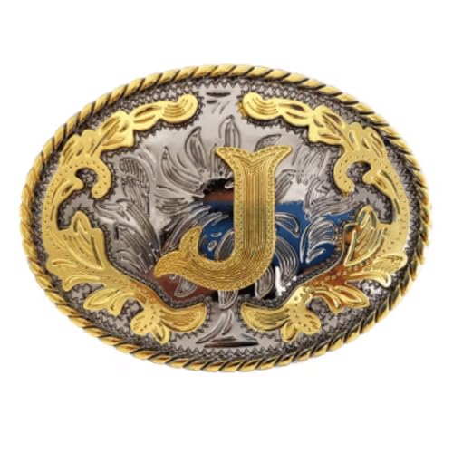 WMG Western Belt Buckles - A to Z Letter Cowboy Belt Buckle, Metal Rodeo Buckles for Men & Women - Fits 1.5” Snap-on Belts - Size 4