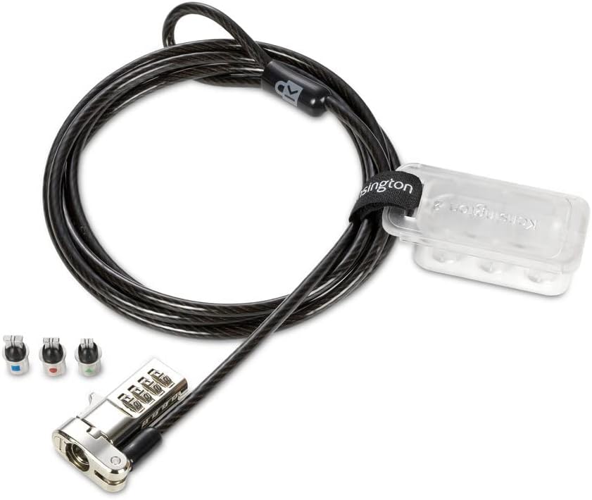 Universal 3-in-1 Combination Laptop Lock Kit, Computer Anti Theft Security Tether Device, 1.8 Metre Secure Flexible Carbon Steel Cable - K62316WW, Black
