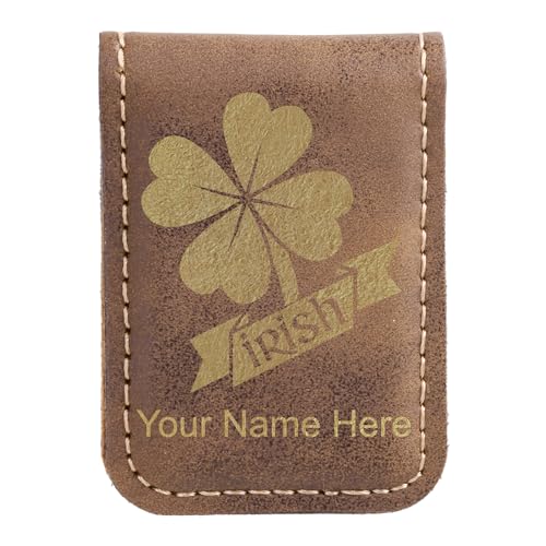 LaserGram Slim Magnetic Money Clip, Irish Clover, Personalized Engraving Included (Rustic)