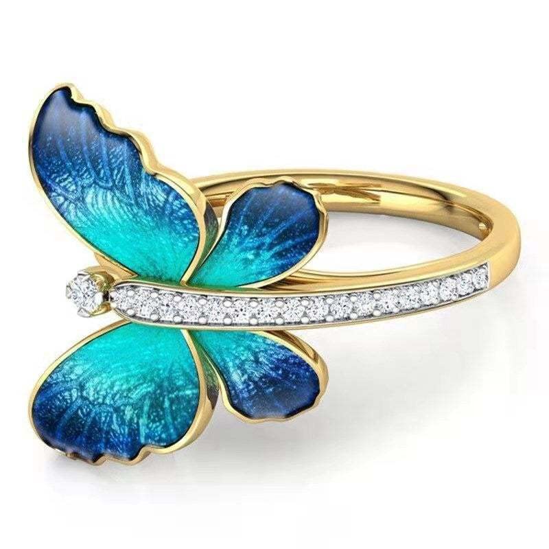 14K Gold Zircon Butterfly Ring Butterfly Rings for Women Animal Statement Promise Ring Butterfly with Cubic Zirconia Gold Plating Butterfly Rings Jewelry(Size 103