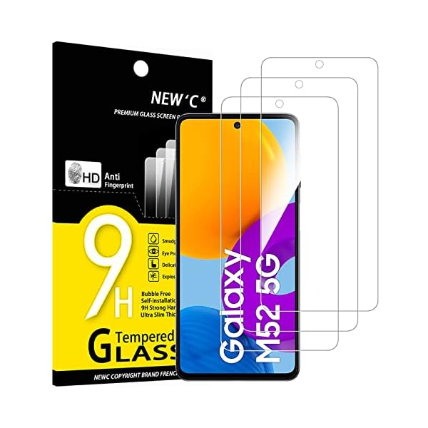 NEW'C 3 Stück, Panzer Schutz Glas für Samsung Galaxy M52 5G (6,7"), Frei von Kratzern, 9H Härte, HD Displayschutzfolie, 0.33mm Ultra-klar, Ultrabeständig