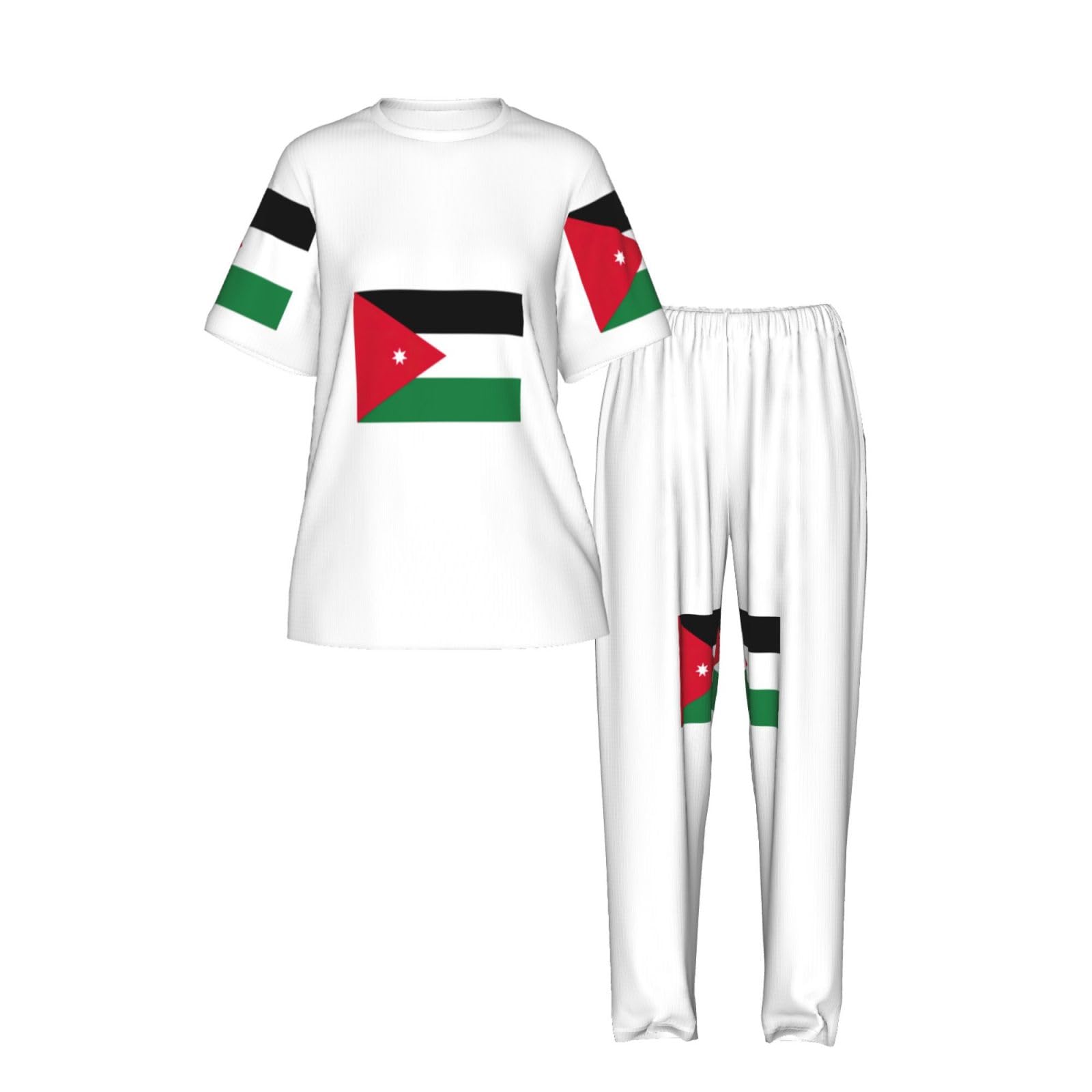Jordanian Flag Print damska piżama z krótkim rękawem zestaw bielizna nocna lato miękka wygodna domowa bielizna nocna