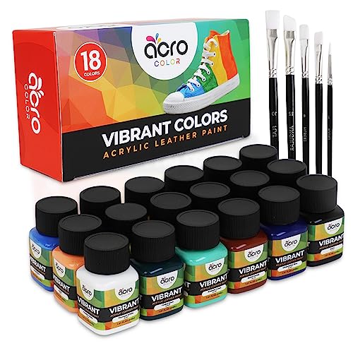 Pintura acrílica para cuero para zapatos, kit de pintura de cuero de 18 colores con 5 pinceles de pintura (desengrasador y acabado no incluidos), gran acabado de reparación para zapatos, tenis