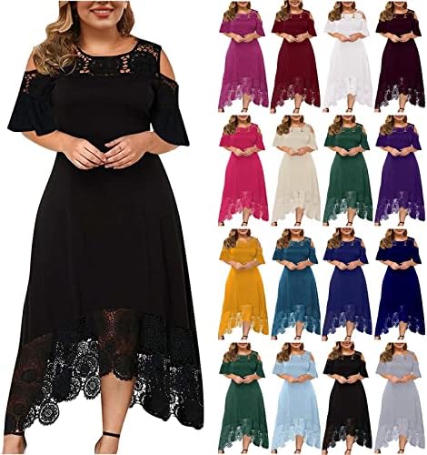 Plus Size Dress for Women Formal Wedding Lace Stitching Ruffle Bridesmaid Strapless Party Ball Prom Gown Cocktail Dress Dresses for Women 2023