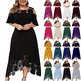 Plus Size Dress for Women Formal Wedding Lace Stitching Ruffle Bridesmaid Strapless Party Ball Prom