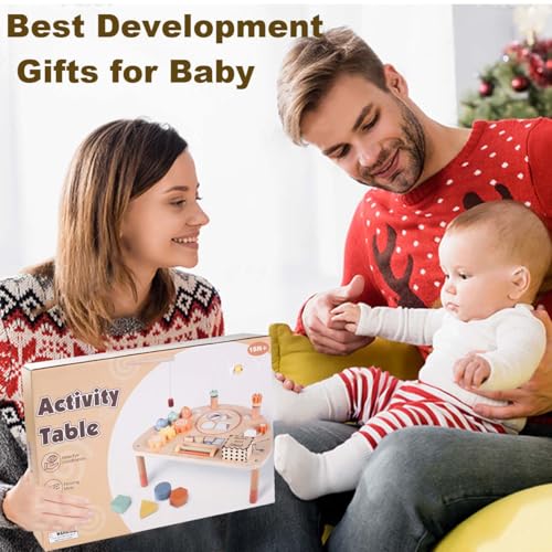 Activity Table for 1 Year Old, Montessori Toys for 1 2 Year Old Girls Boy Gifts, 8 in 1 Wooden Sensory Play Table for Toddler 1-3, Learning Toys for Baby 12-18 Months 1st Christmas Birthday Gifts - Image 6