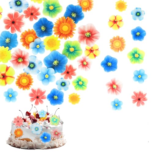 OUDQFCJ 80 Piezas Decoración de Flores para Tartas, Topper de Cupcakes con Mariposas y Margaritas, Adornos para Pasteles de Bodas, Cumpleaños y Fiestas Infantiles