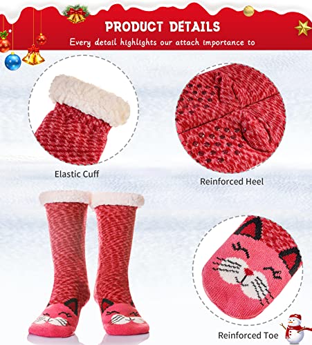 Image of WEVIAS Women Winter Socks Knit Anti-Slip Sweat Warm Cute Cartoon Animals Fuzzy Home Slipper Socks