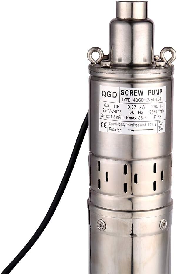 1/2HP Stainless Steel 4" OD Pipe Submersible Bore Pump 1inch Outlet Water Pump 86M Head Deep Well Pump Screw Submersible Water Pump for Industrial and Home Use