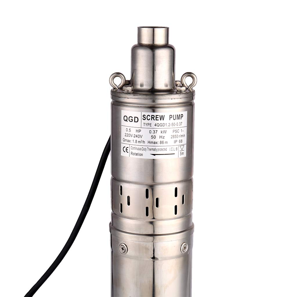Tiefbrunnenpumpe 220V Tauchpumpe Edelstahl Tauchpumpe oder Hauswasserwerk und Garten (0.37KW 1.8m³/h 86M)