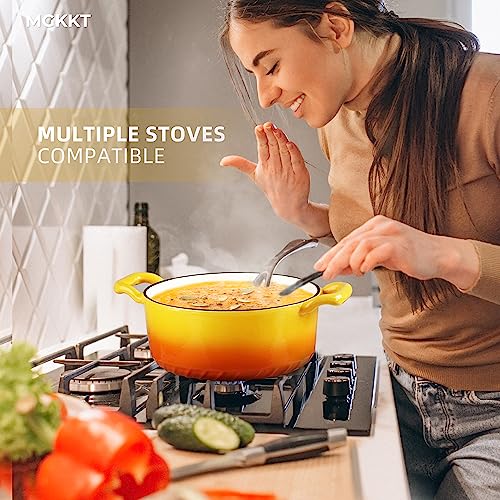 Mgkkt Enameled Cast Iron Dutch Oven With Lid, Enamel Pot With Loop Handles, 3 Quart, Pumpkin #TOP1